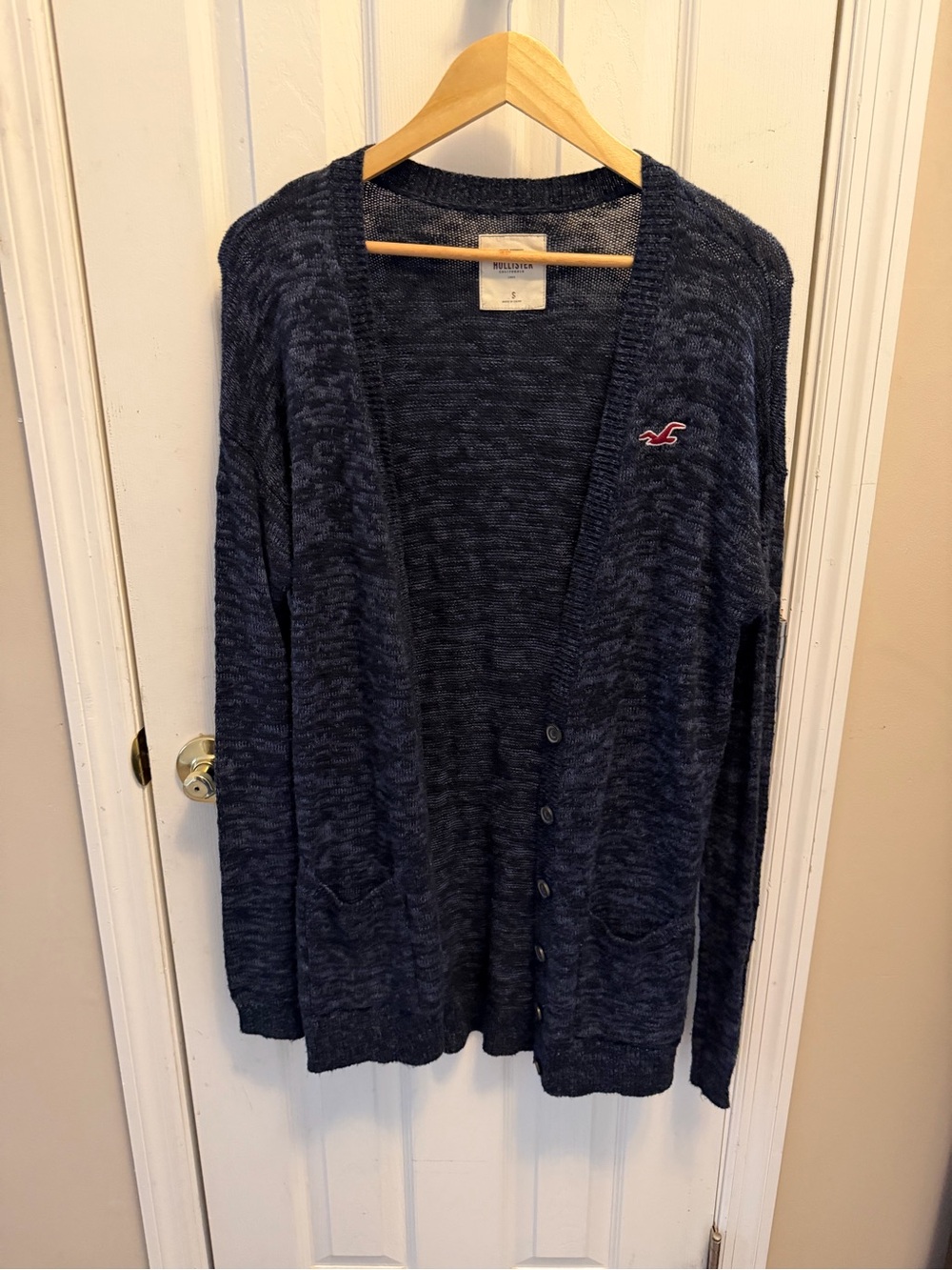 Hollister Dark Button-Up Cardigan with Logo